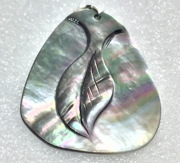 Carved teardrop mother-of-pearl pendant