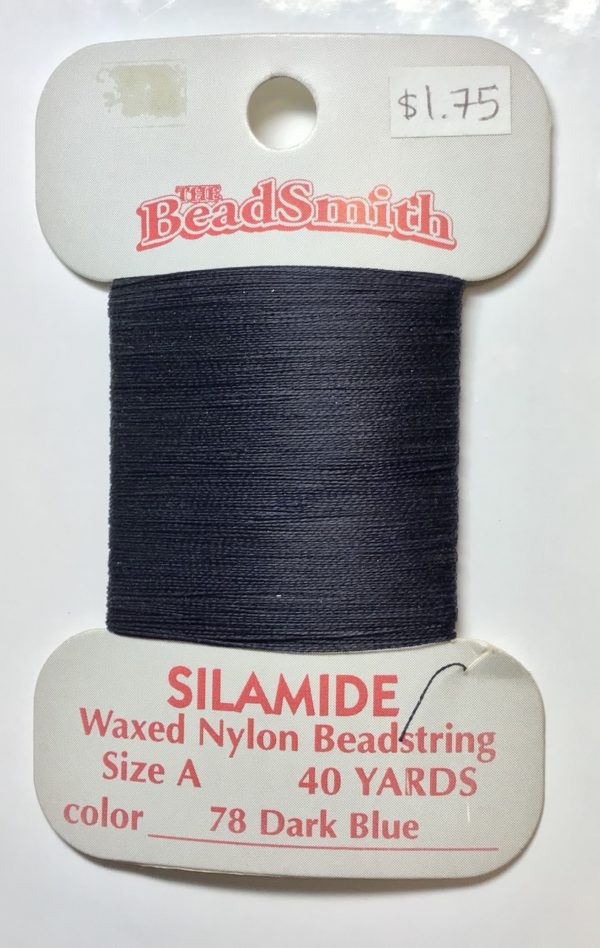 Silamide Waxed Bead Thread, Dark Blue